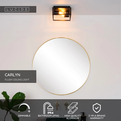 Lucide CARLYN - Flush ceiling light Bathroom - 2xE14 - IP54 - Black - USP